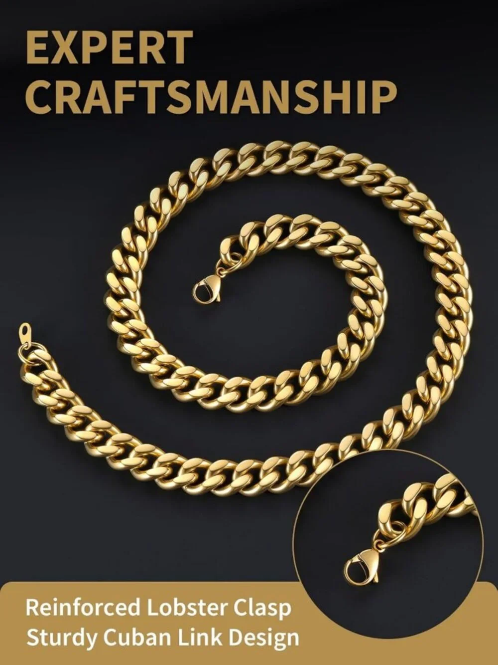 Chunky Gold Plated Curb Chain Necklace for Men | Hip Hop Cuban Link Neck Chains